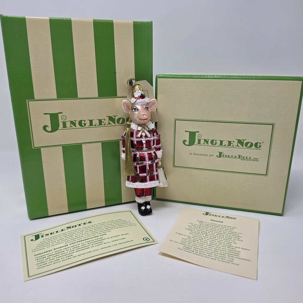 NIB JingleNog Peggie Pig Ornament #80408 Hand Blown & Painted in Poland